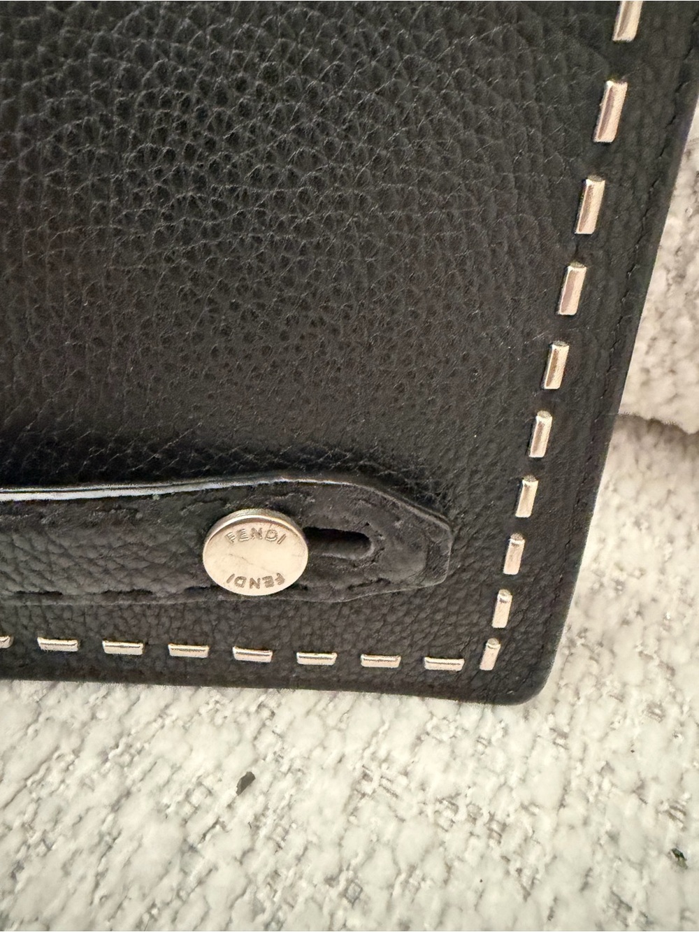 Fendi Selleria Black Leather Wristlet Clutch with Contrast Stitch - Picture 10 of 11